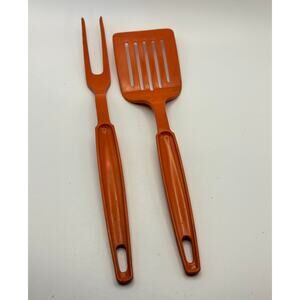 Vintage EKCO USA Orange Nylon Spatula & Fork Utensil Set Dishwasher Safe